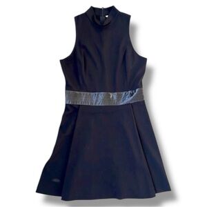 Alice + Olivia Sleeveless Black Fit & Flare Dress W/ Leather Cummerbund Small